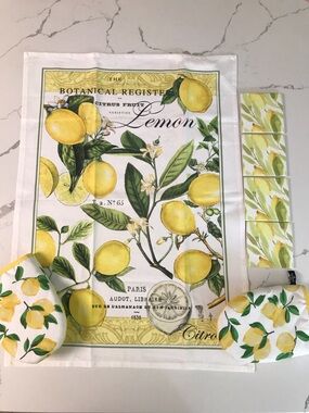 Lemon Botanical Kitchen Tea Towel & Kate Spade Potholder Set 4 Coasters